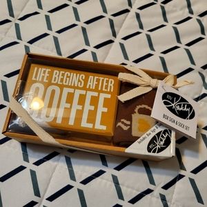 Primitives by Kathy box sign and socks set Coffee  #91
